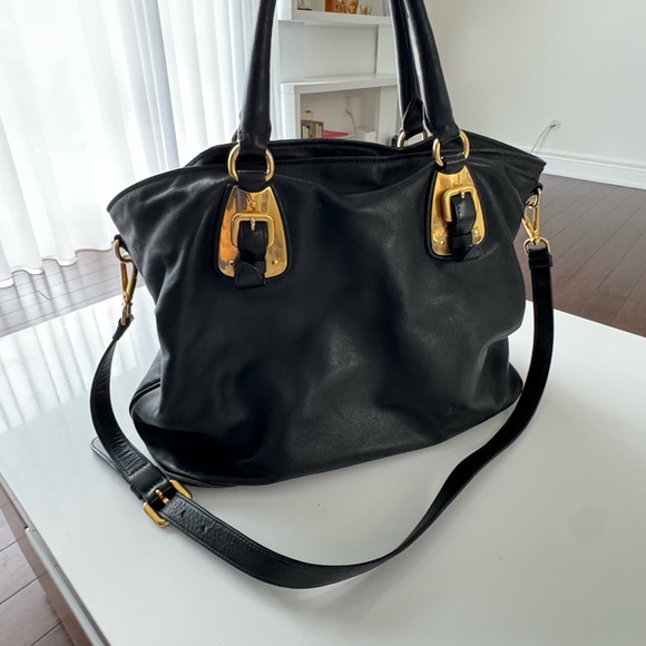 PRADA LAMBSKIN LOGO LETTERING TWO WAY TOTE BAG - Picture 3 of 8